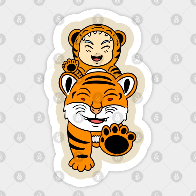 Funny tiger kid cosplay Sticker by Andrew Hau